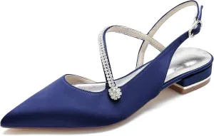 HNVAVQ Women's Flat Pumps Pointed Toe Flats Rhinestone Slingback Low Heel Wedding Shoes for Bride Prom Dress Shoes
