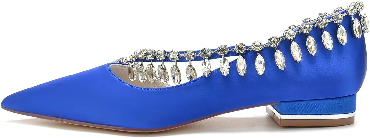 HNVAVQ Women's Satin Wedding Shoes for Bride Flats Pointed Toe Comfortable Bridal Shoes Formal Prom Party Dress Pumps Sandals with Rhinestone
