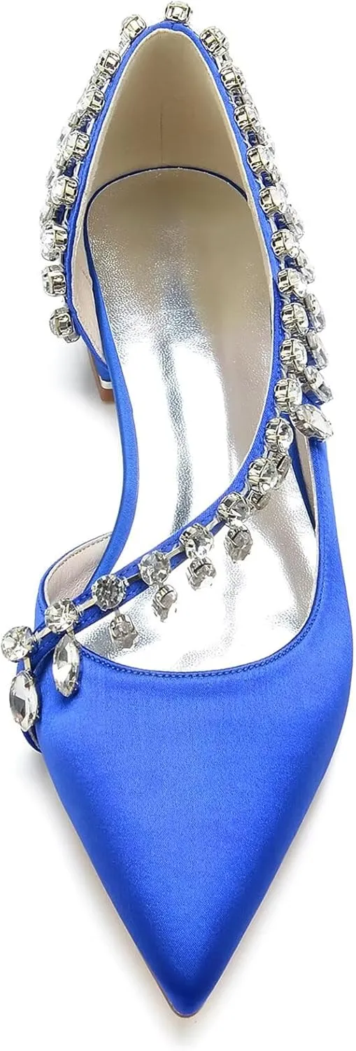 HNVAVQ Women's Satin Wedding Shoes for Bride Flats Pointed Toe Comfortable Bridal Shoes Formal Prom Party Dress Pumps Sandals with Rhinestone
