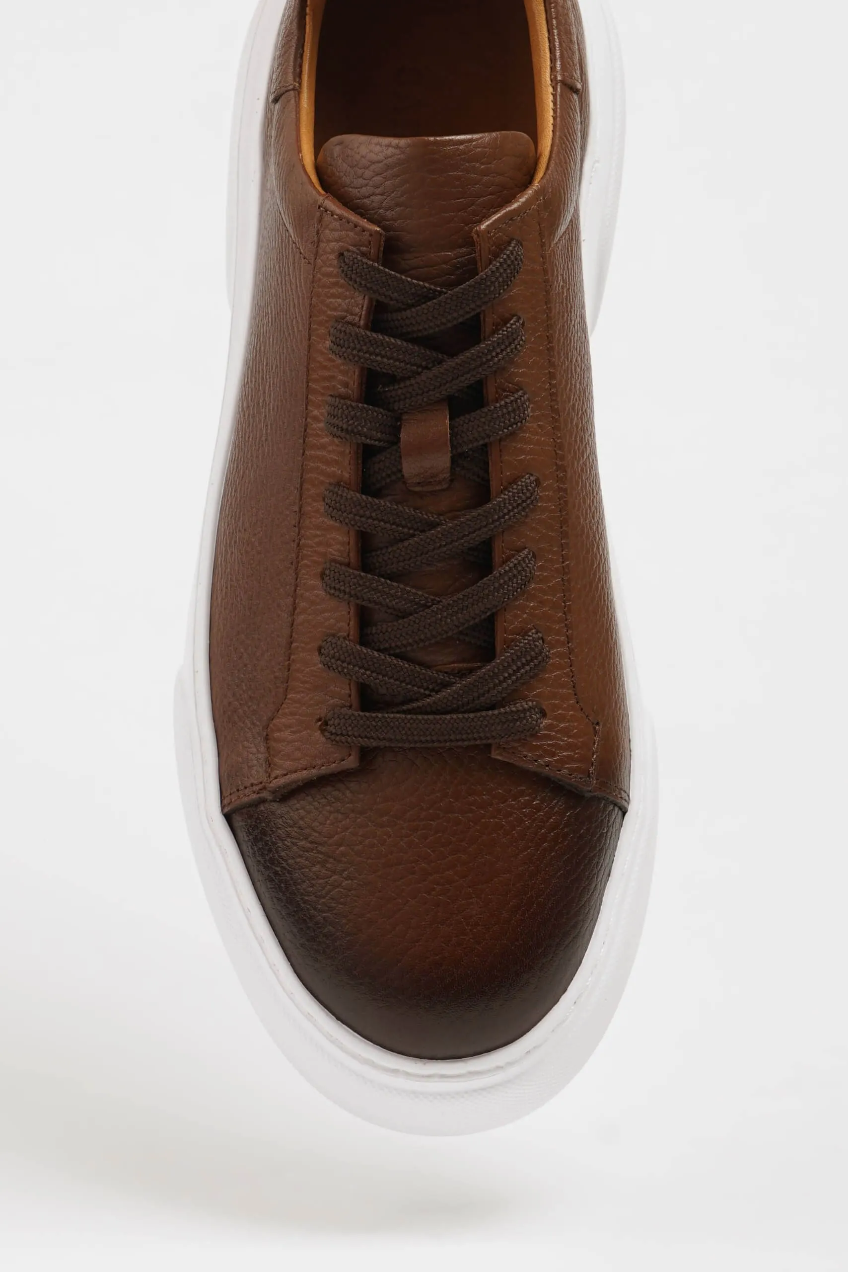 HolloShoe Brown Grained Leather Low-Top Sneakers
