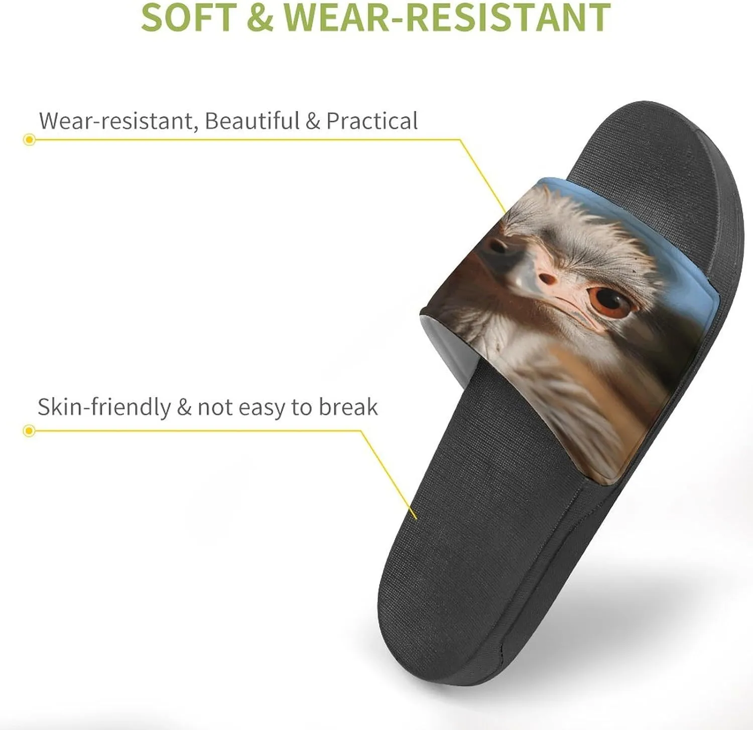 Home Slides Shower Sandals,Cute Ostrich Print Open Toe Slippers,Summer Beach Slides,Non-Slip Shower Shoes for Indoor And Outdoor
