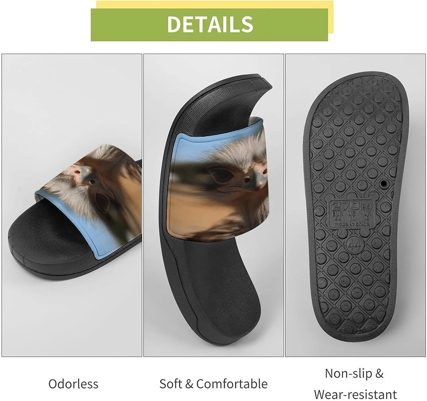 Home Slides Shower Sandals,Cute Ostrich Print Open Toe Slippers,Summer Beach Slides,Non-Slip Shower Shoes for Indoor And Outdoor
