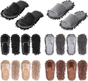 HooLing 10 Pairs Unisex Microfiber Mop Slippers for Floor Cleaning Washable Detachable House Mop Shoes Indoor Dirt Dusting Mopping Slippers for Women Men Home Office Kitchen, 4 Colors (Medium)