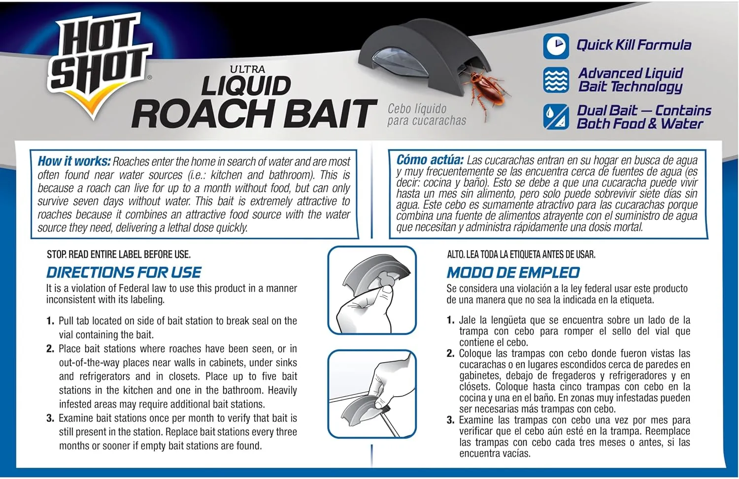 Hot Shot Liquid Roach Bait, Roach Killer, 1 Pack, 6-Count