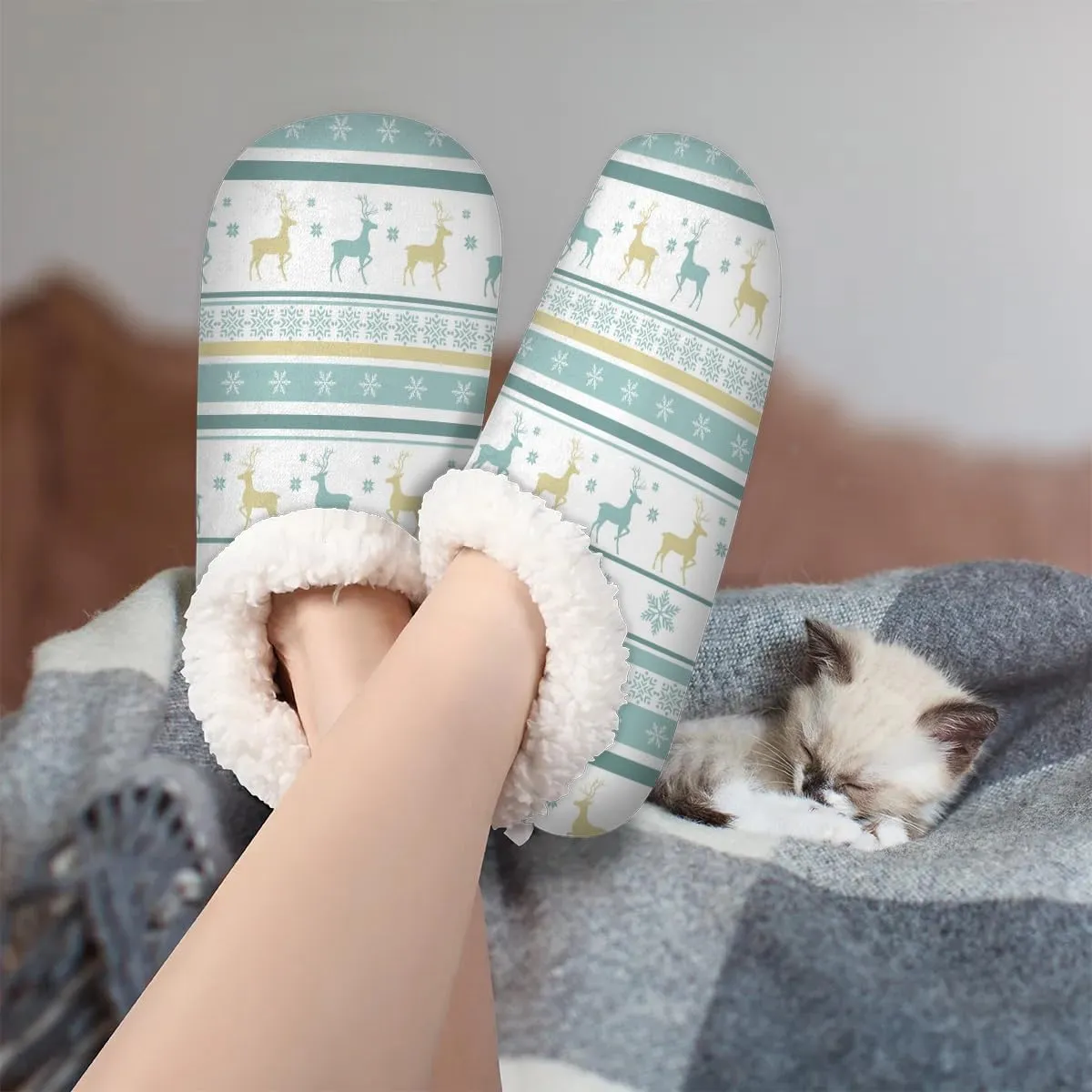 House Slippers for Women Men,Coral Fleece Fuzzy Slippers Socks,Memory Foam Non-Slip Indoor Outdoor Winter Bedroom Shoes