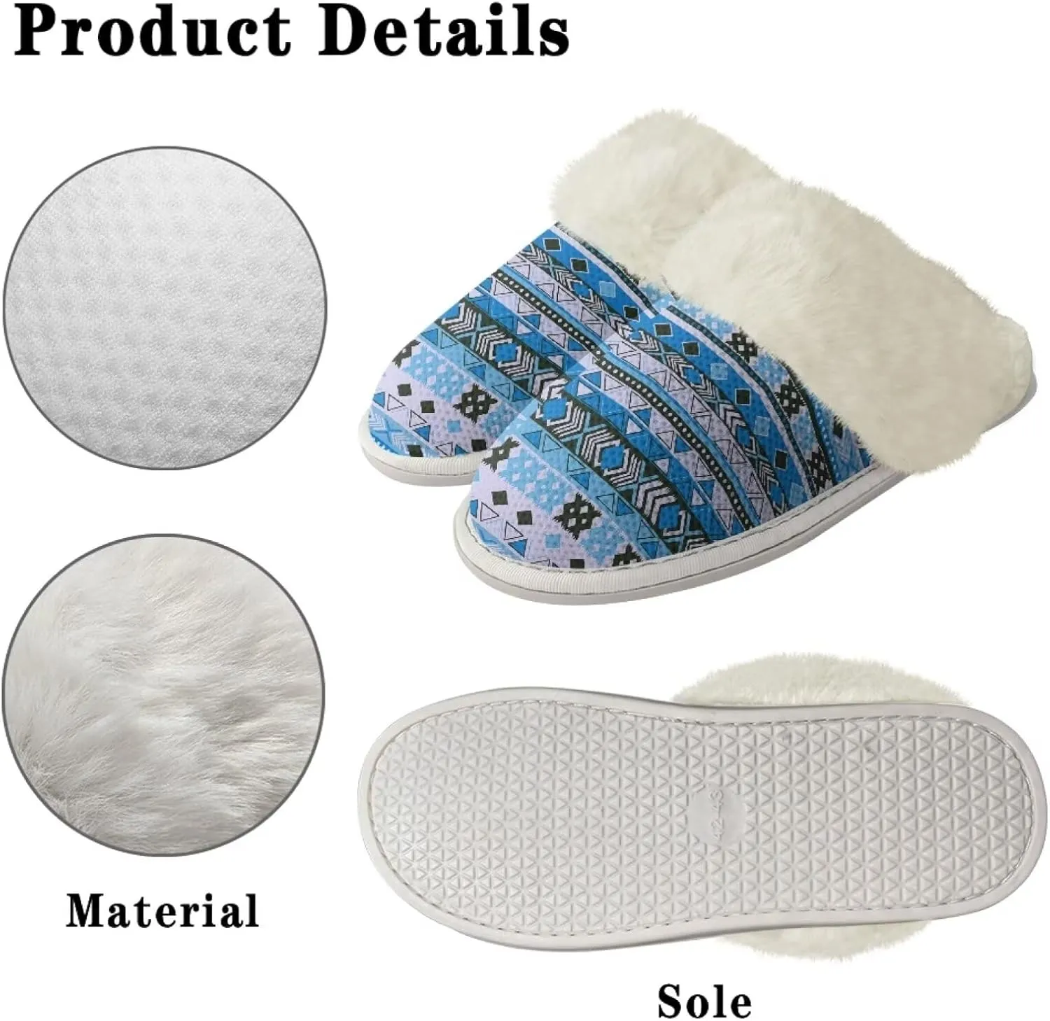 House Slippers Fuzzy Slip-on Slipper for Women Men Southwestern Aztec Slippers Warm Comfy Slippers Home Shoes