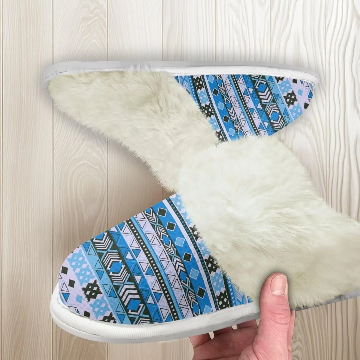 House Slippers Fuzzy Slip-on Slipper for Women Men Southwestern Aztec Slippers Warm Comfy Slippers Home Shoes