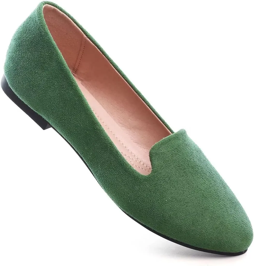 HuangTaiJi Qing Women's Flat Shoes Soft Suede Ballet Flats Classic Solid Color Business Slip-ons Ballerina Shoes