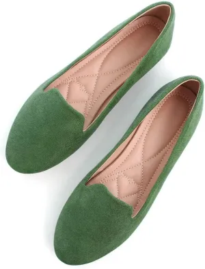 HuangTaiJi Qing Women's Flat Shoes Soft Suede Ballet Flats Classic Solid Color Business Slip-ons Ballerina Shoes