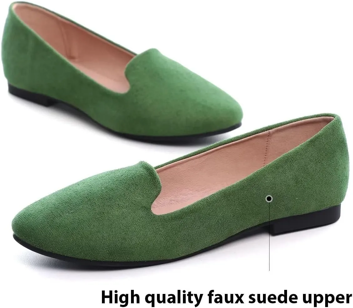 HuangTaiJi Qing Women's Flat Shoes Soft Suede Ballet Flats Classic Solid Color Business Slip-ons Ballerina Shoes