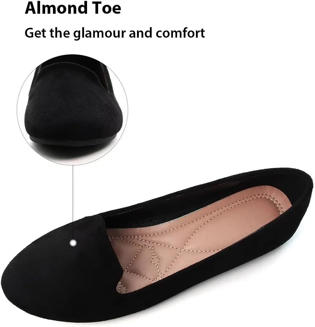 HuangTaiJi Qing Women's Flat Shoes Soft Suede Ballet Flats Classic Solid Color Business Slip-ons Ballerina Shoes