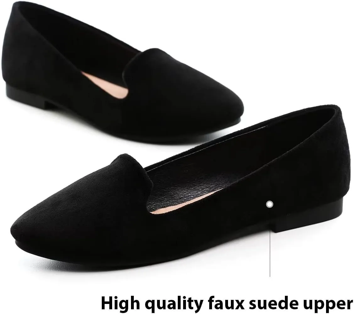 HuangTaiJi Qing Women's Flat Shoes Soft Suede Ballet Flats Classic Solid Color Business Slip-ons Ballerina Shoes