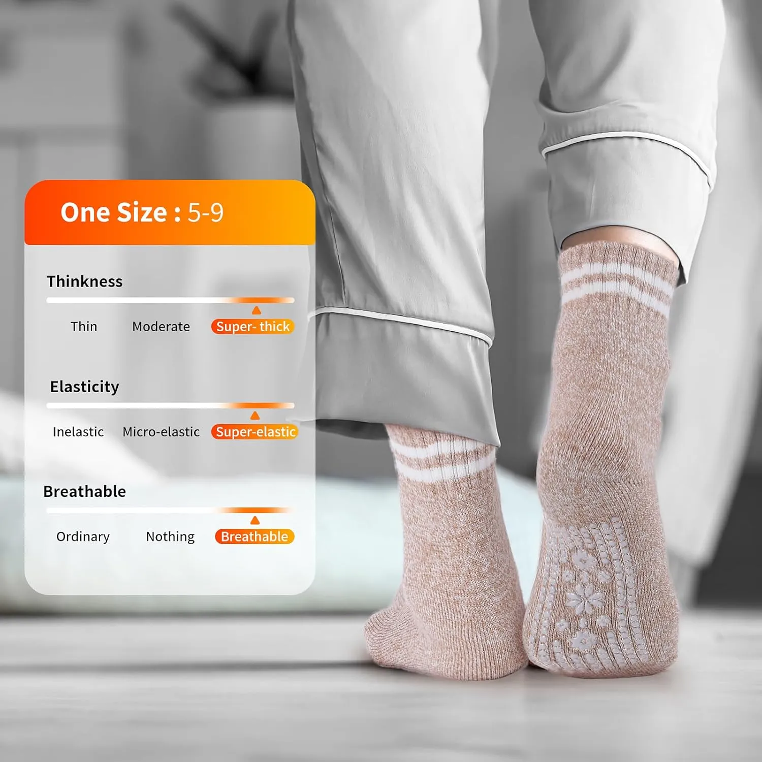 HUGSWEET Thermal Socks, Anti Slip Hospital Socks Women Winter Soft Warm Cozy Fluffy Plush Slipper Grip Sock For 4 Pairs