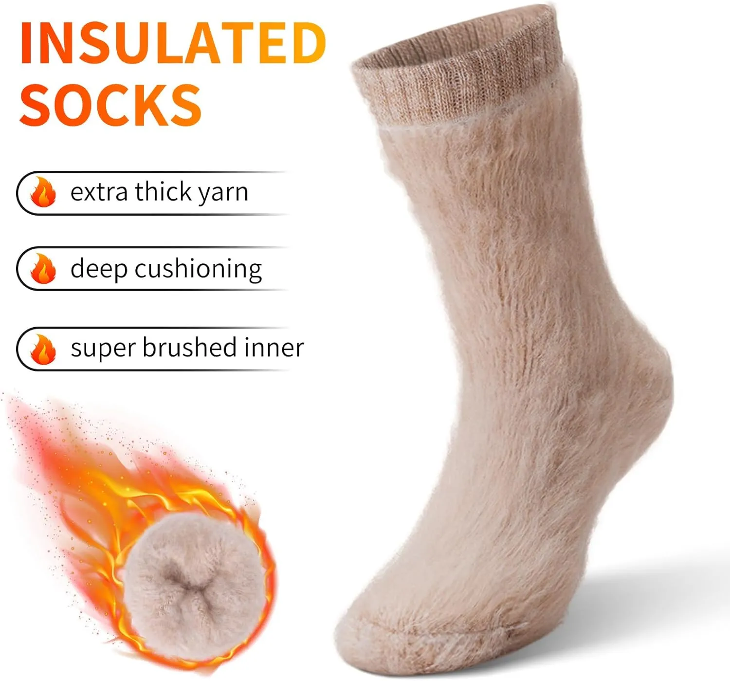 HUGSWEET Thermal Socks, Anti Slip Hospital Socks Women Winter Soft Warm Cozy Fluffy Plush Slipper Grip Sock For 4 Pairs