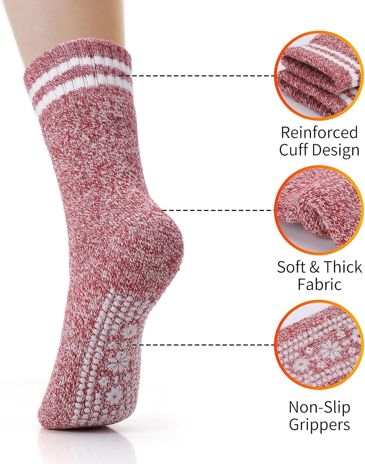 HUGSWEET Thermal Socks, Anti Slip Hospital Socks Women Winter Soft Warm Cozy Fluffy Plush Slipper Grip Sock For 4 Pairs