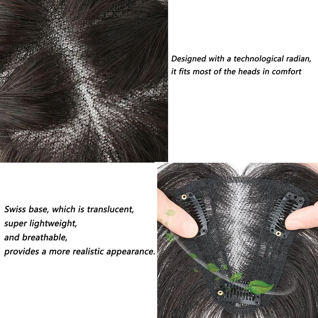Human Hair Toppers for Women Swiss Base Clip in Topper Middle Part Straight Hair Toppers with Thinning Hair Hairpieces 7 * 9 25cm Natural Color