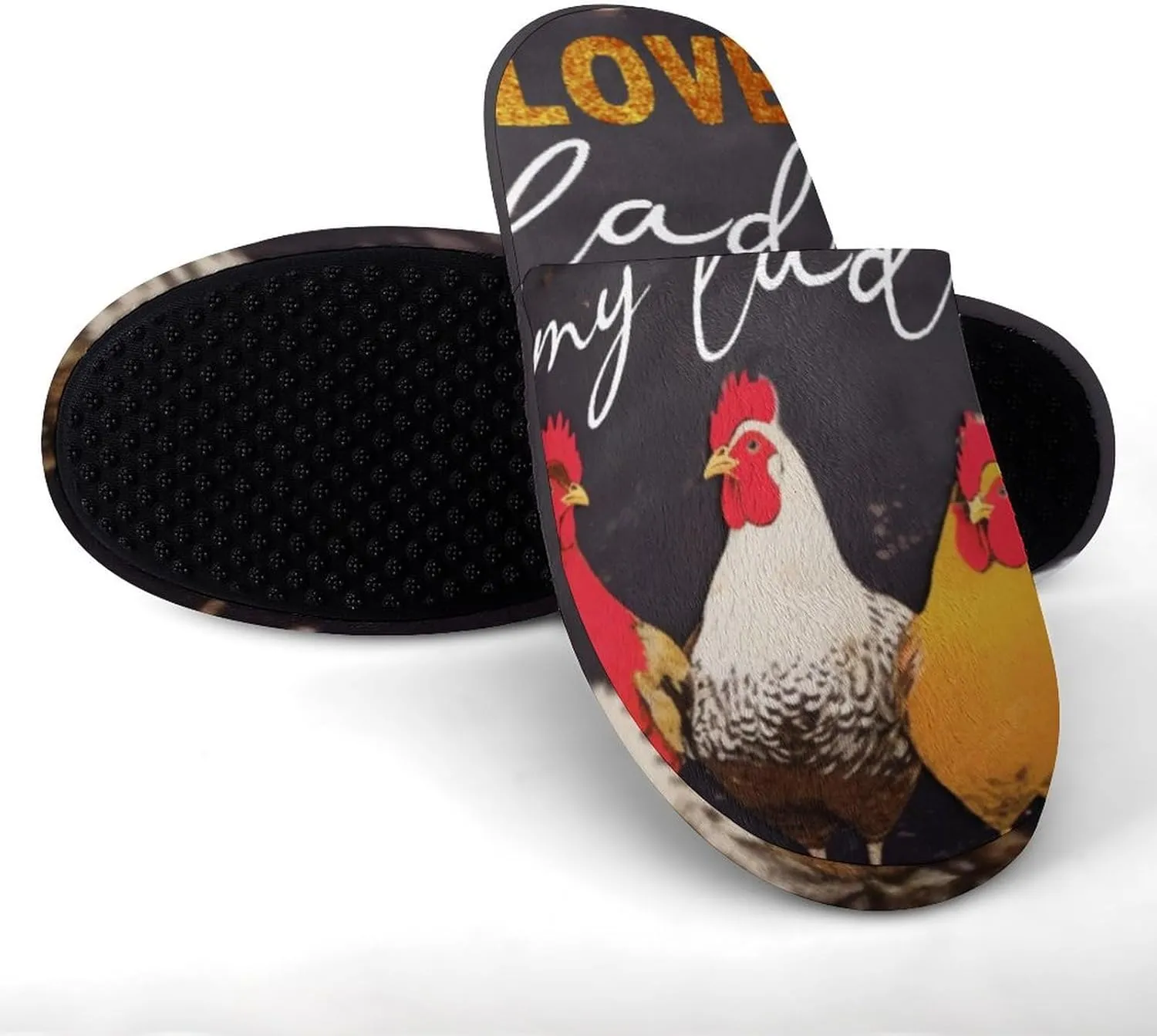 I Love My Ladies Funny Chicken Men's Slipper Non Slip Comfortable Winter Warm Home House Shoes
