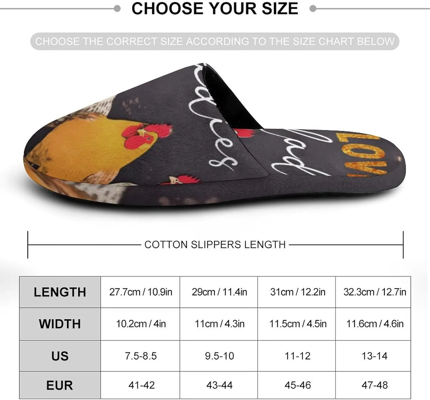 I Love My Ladies Funny Chicken Men's Slipper Non Slip Comfortable Winter Warm Home House Shoes