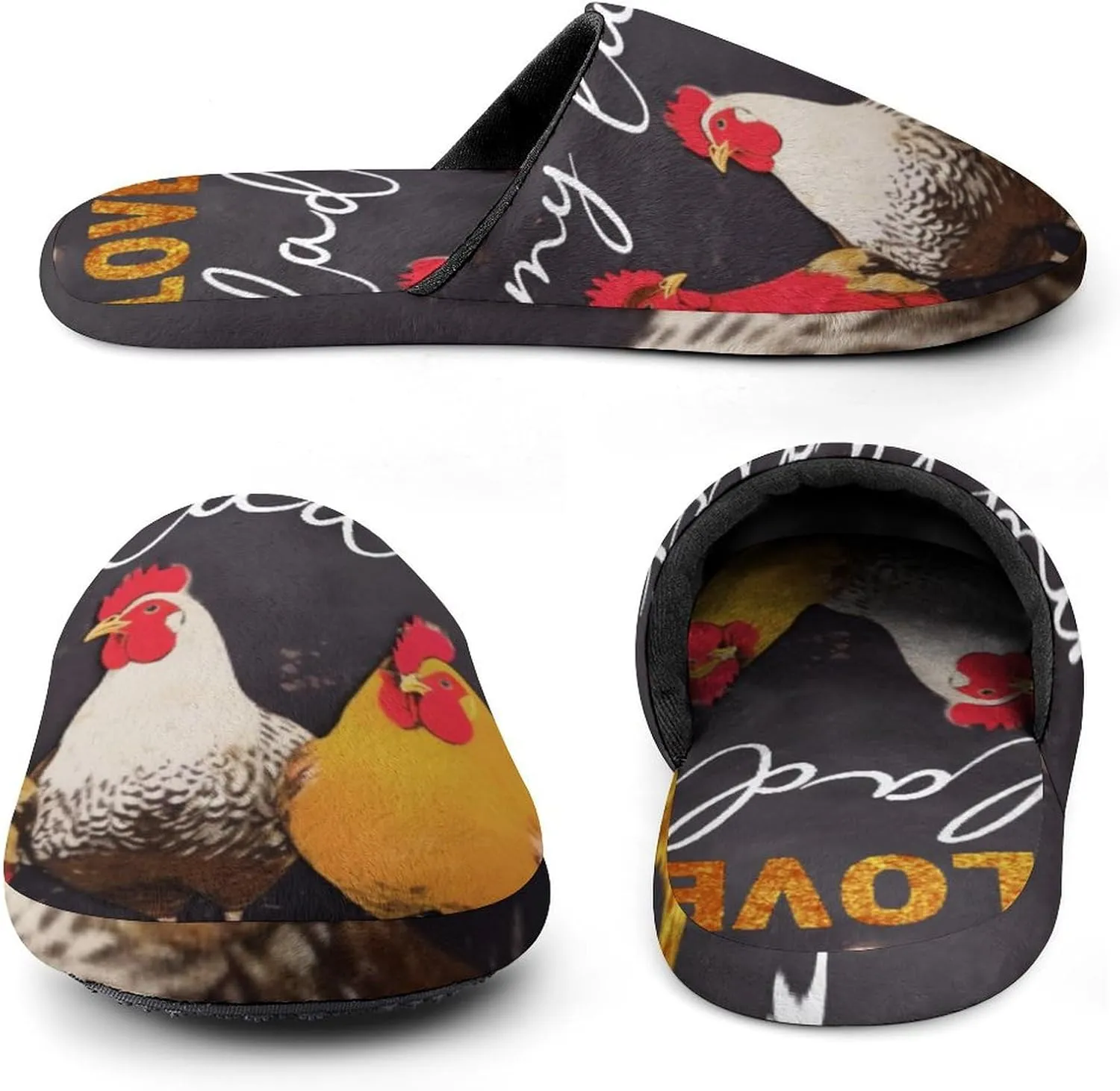 I Love My Ladies Funny Chicken Men's Slipper Non Slip Comfortable Winter Warm Home House Shoes