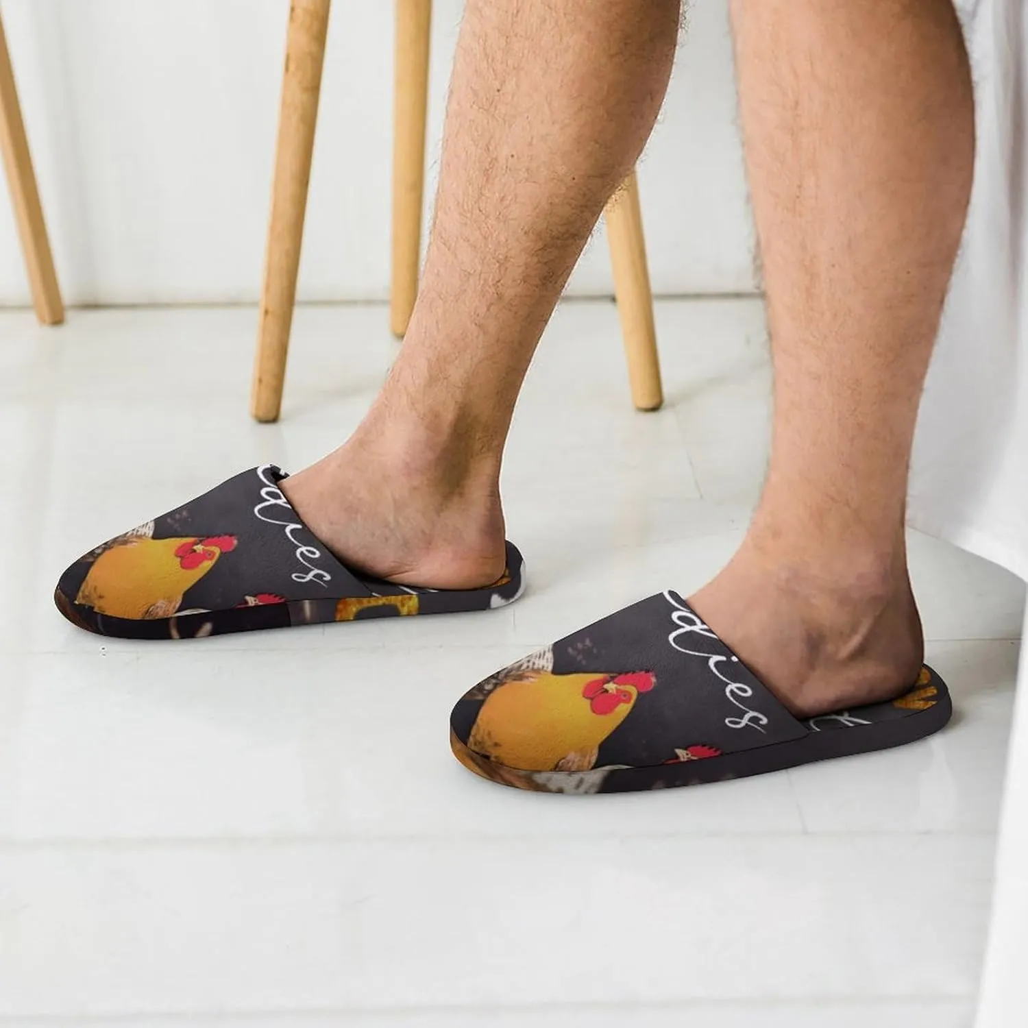 I Love My Ladies Funny Chicken Men's Slipper Non Slip Comfortable Winter Warm Home House Shoes
