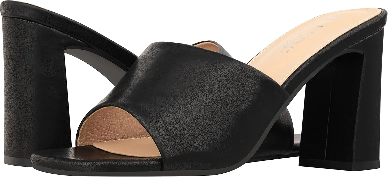 ILLUDE Women’s Block Heel Single Strap Square Toe Heeled Sandal Slip On Mule - Demi