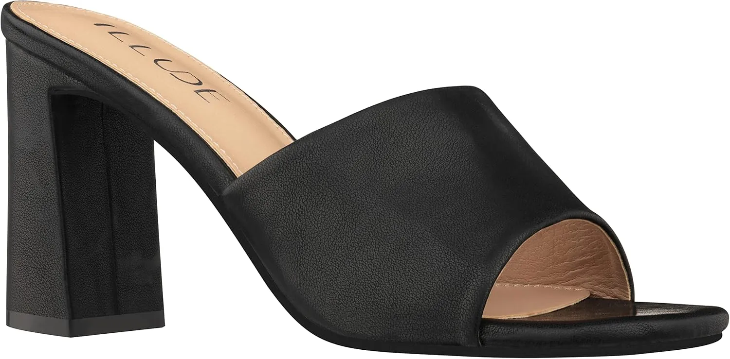 ILLUDE Women’s Block Heel Single Strap Square Toe Heeled Sandal Slip On Mule - Demi