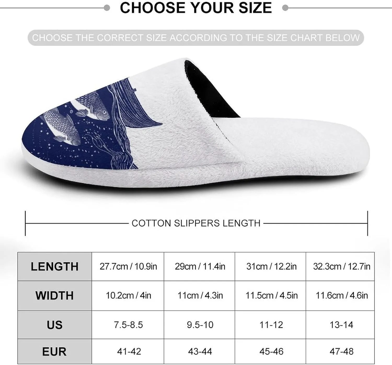 Indigo Boat Woman Fish Men's Slipper Non Slip Comfortable Winter Warm Home House Shoes Indoor Slippers