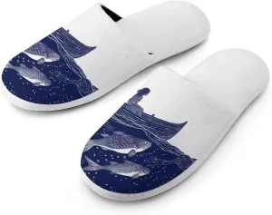 Indigo Boat Woman Fish Men's Slipper Non Slip Comfortable Winter Warm Home House Shoes Indoor Slippers