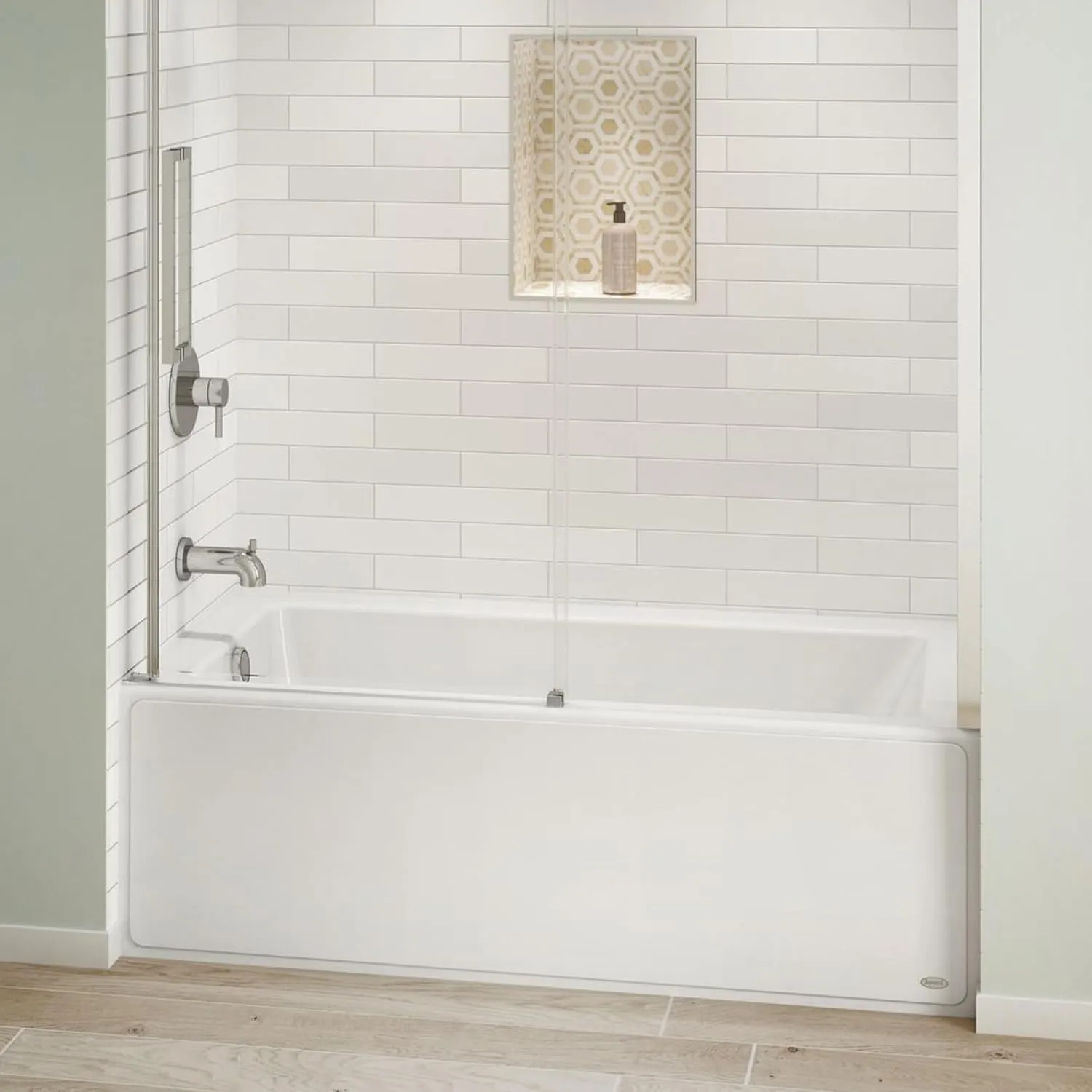 Jacuzzi SIGNATURE Acrylic Whirlpool Skirted Bathtub, Heater & Jet Massage Tub, Slip Resistant, Left Drain Placement, 60" (L) x 30" (W), Rectangle Flat Front, White