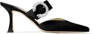 JANSEVEN Heeled Mules For Women Black Suede Closed Toe High Heels sandals Pointed Toe Mule Shoes With Rhinestone Buckle Size 10.5