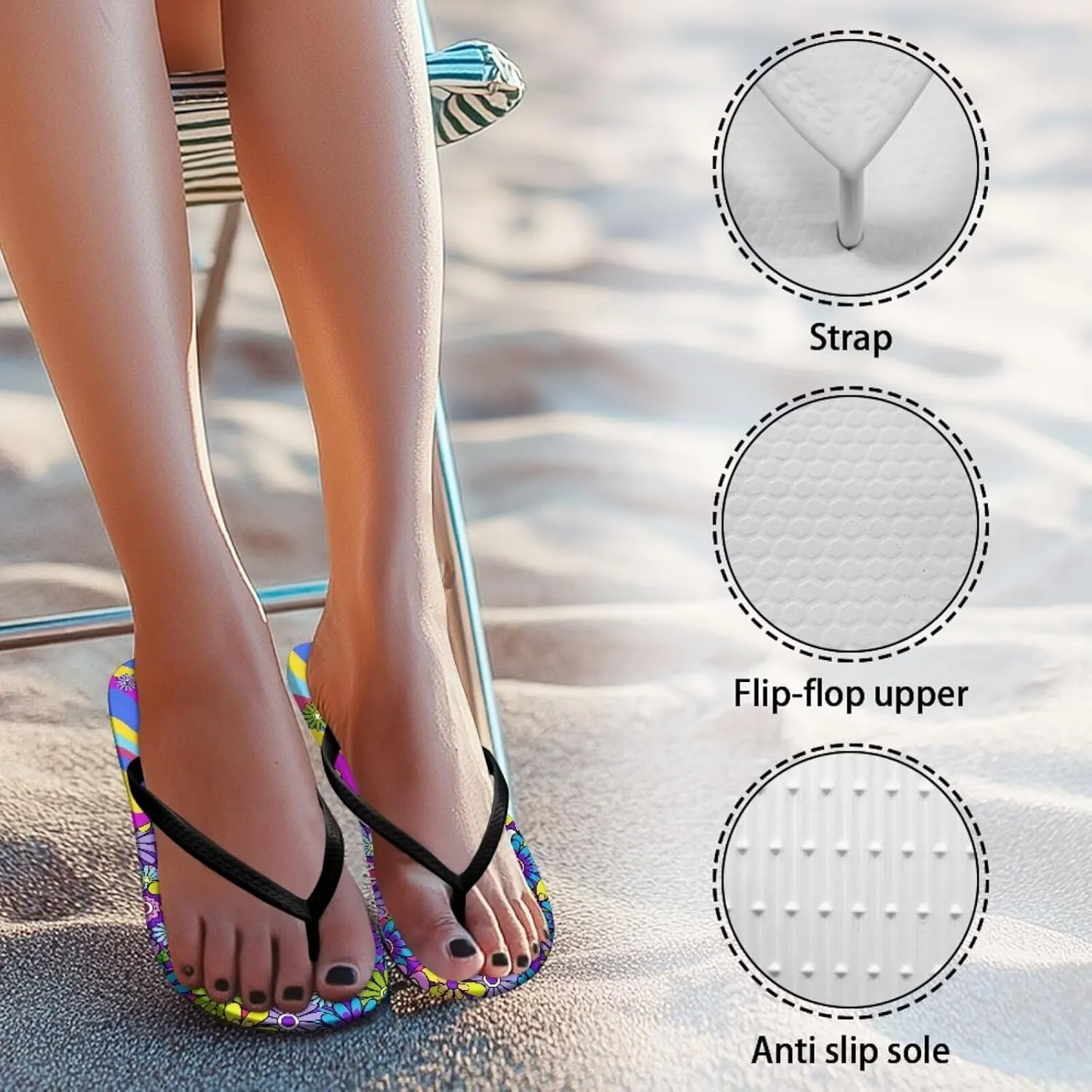 Jeiento 70S Flip Flops for Women Non Slip Beach Thong Sandals Slip On Bathroom Shower Shoes Comfort Walking Footwear Casual Shoes