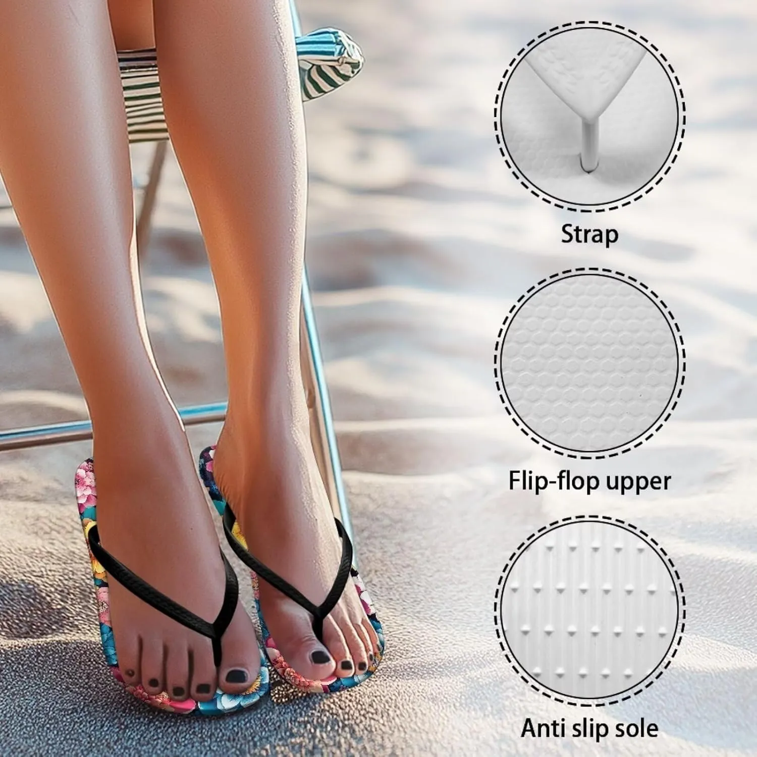 Jeiento 70S Flip Flops for Women Non Slip Beach Thong Sandals Slip On Bathroom Shower Shoes Comfort Walking Footwear Casual Shoes