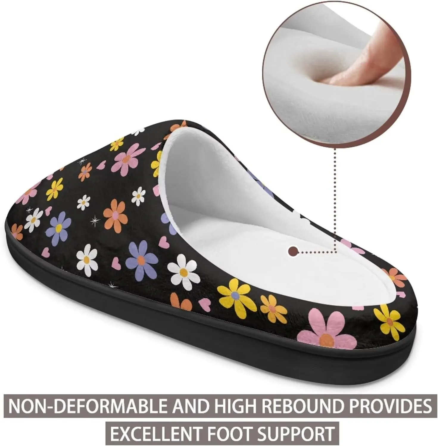 Jeiento Women's Indoor Bedroom Slipper Daisy Floral Soft Non Slip Closed Toe House Slippers