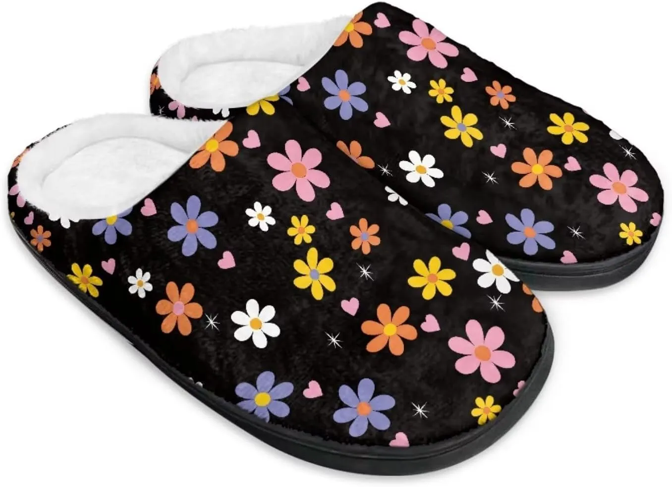 Jeiento Women's Indoor Bedroom Slipper Daisy Floral Soft Non Slip Closed Toe House Slippers