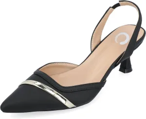 Journee Womens Slip On Mule Houndstooth Kitten Heel Slingback Closed Pointed Toe Nellia Padded Pump