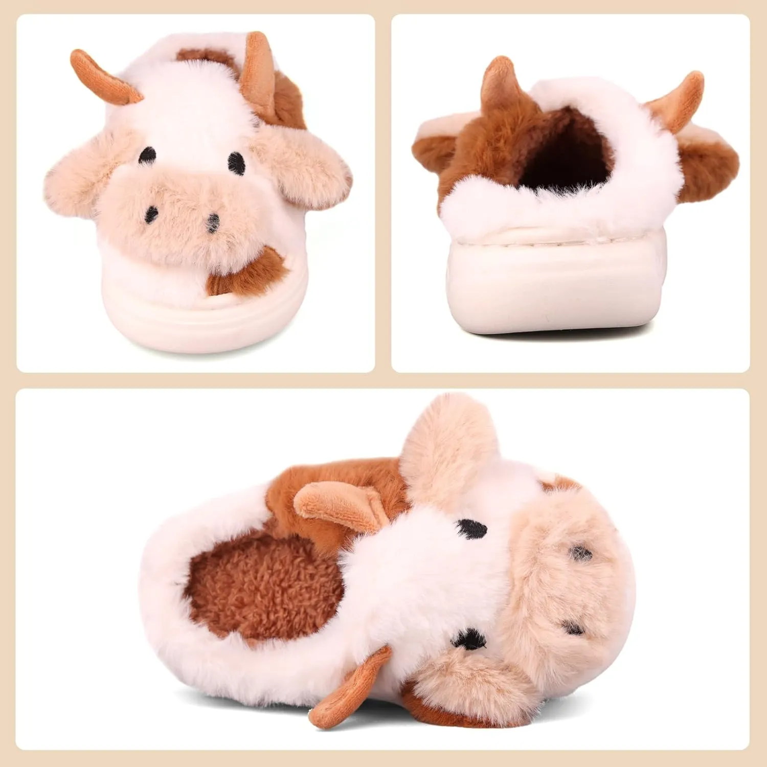Kids Cow Slippers丨Toddler Boys Girls Animal Slippers丨Youth Fuzzy Slippers丨Comfy House Slippers Shoes丨Memory Foam丨Cute Cartoon丨Soft Non-slip