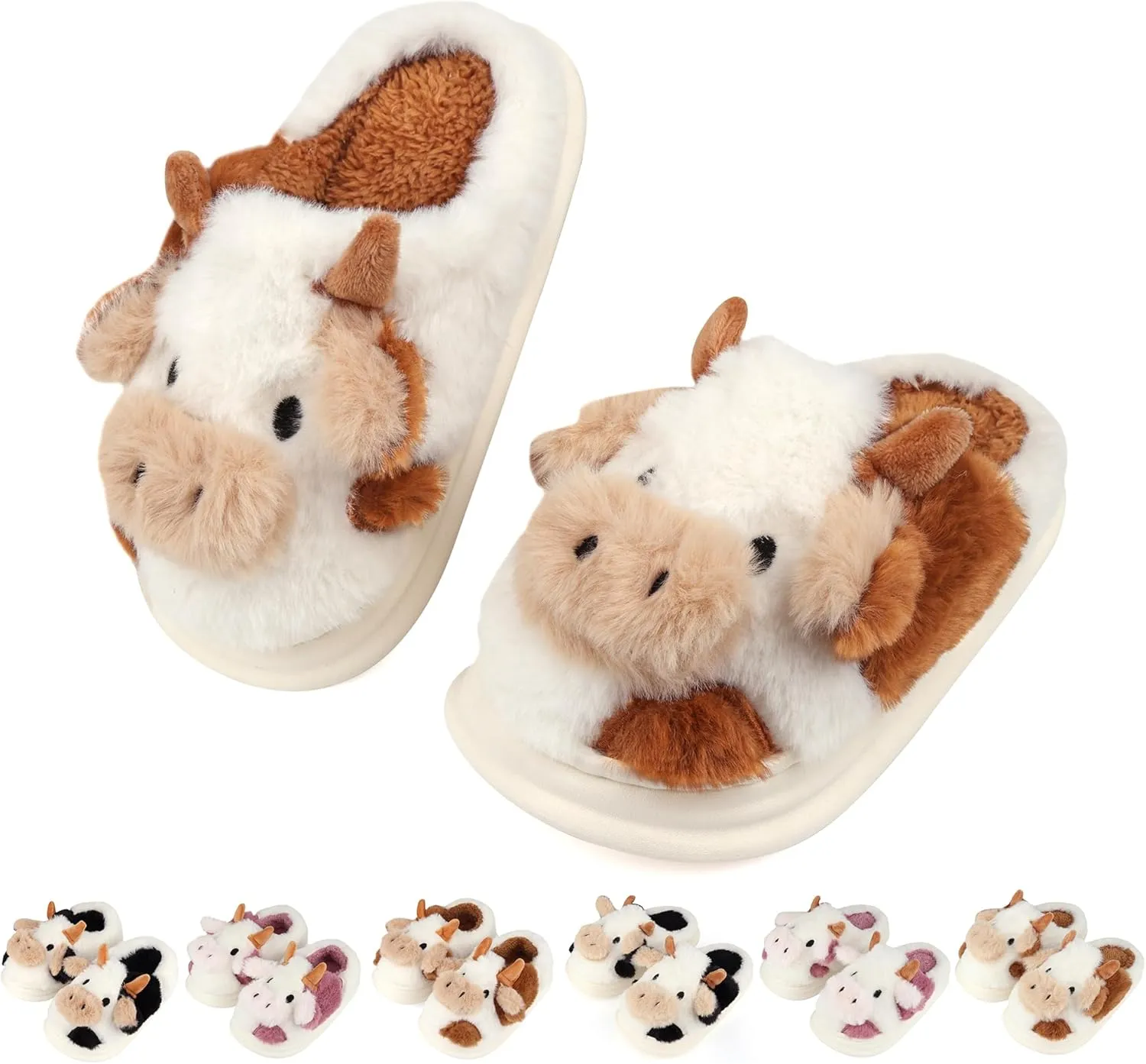 Kids Cow Slippers丨Toddler Boys Girls Animal Slippers丨Youth Fuzzy Slippers丨Comfy House Slippers Shoes丨Memory Foam丨Cute Cartoon丨Soft Non-slip