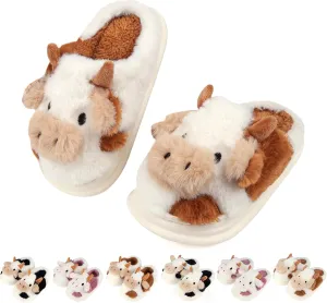 Kids Cow Slippers丨Toddler Boys Girls Animal Slippers丨Youth Fuzzy Slippers丨Comfy House Slippers Shoes丨Memory Foam丨Cute Cartoon丨Soft Non-slip