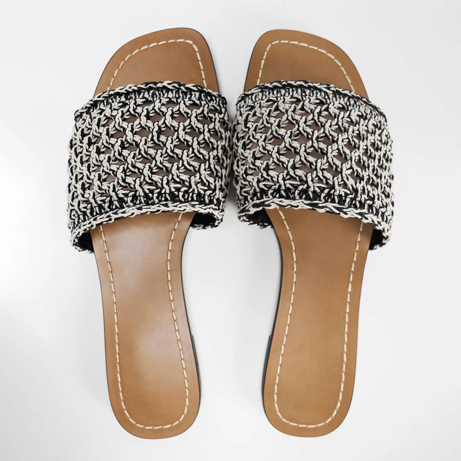 Kluolandi Woven Slides for Women Slip On Open Toe Braid Slide Sandals Womens Flat Sandals