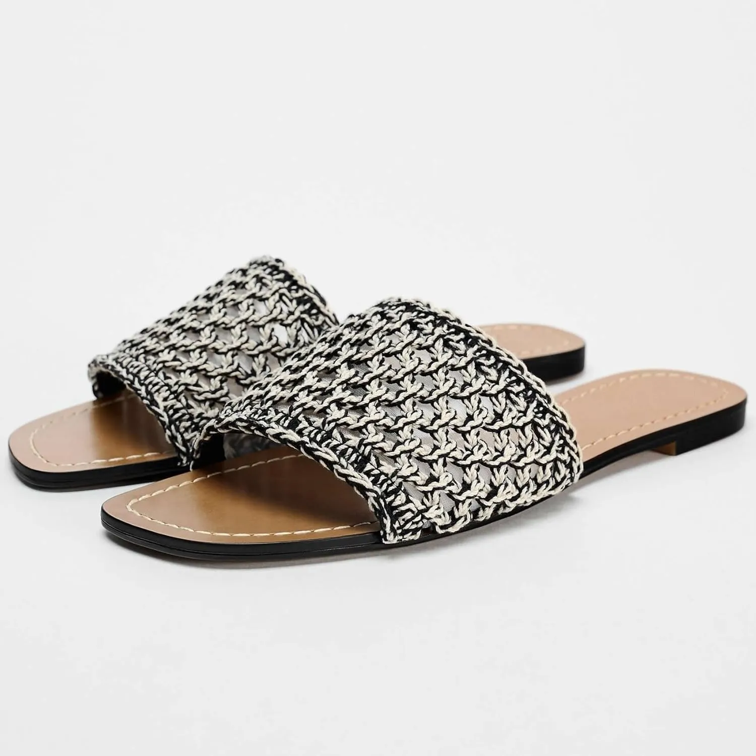 Kluolandi Woven Slides for Women Slip On Open Toe Braid Slide Sandals Womens Flat Sandals