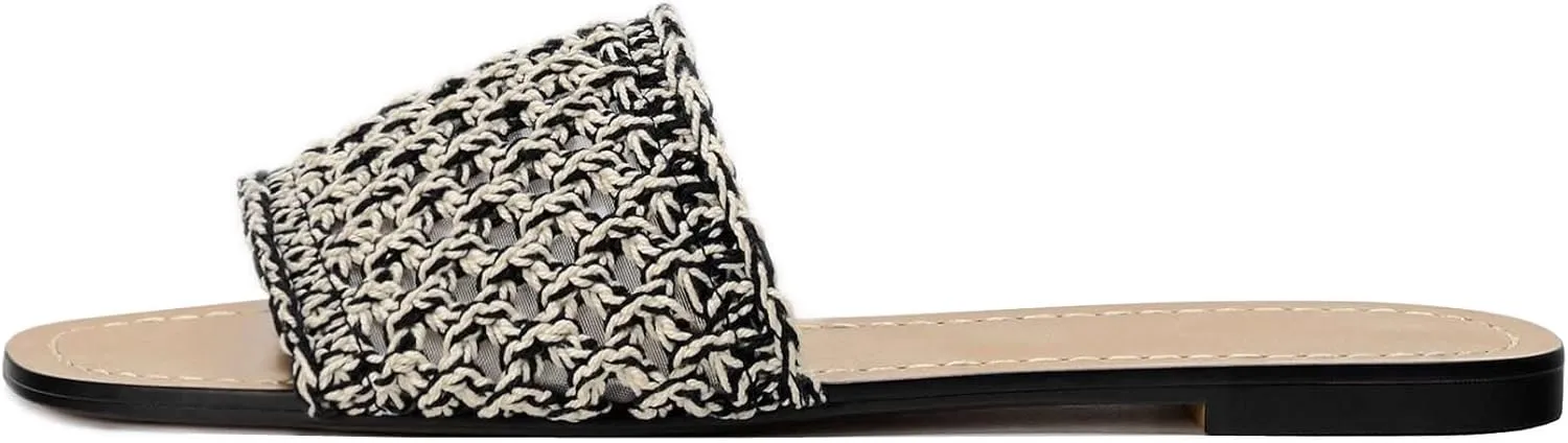 Kluolandi Woven Slides for Women Slip On Open Toe Braid Slide Sandals Womens Flat Sandals