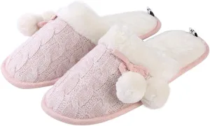 Knitted Women's Pom Pom Slip-on Home Slippers Pink Size 9