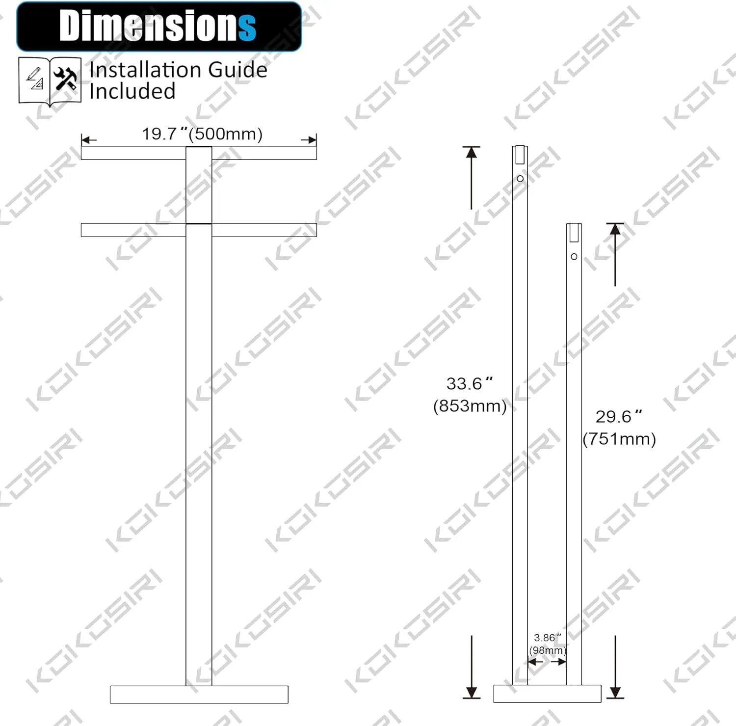 KOKOSIRI Bathroom Towel Rack 2-Tier Standing Towel Racks with Marble Base, Stainless Steel Freestanding Towel Bars, Thicken Steady Design, Matte Black THS0001-BK