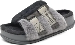 KuaiLu Women's Orthotic Slippers With Arch Support Soft Cushion Sandal Slippers for Woman Ladies Fashion Open Toe Faux Fur Platform Slipper Indoor Outdoor Size 6~12