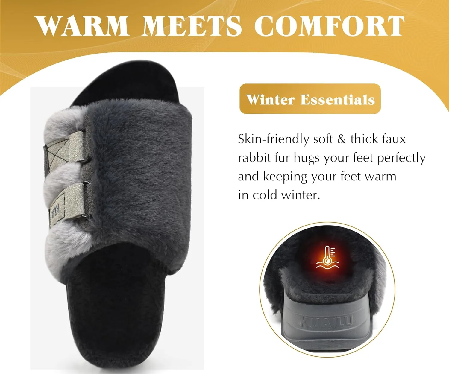 KuaiLu Women's Orthotic Slippers With Arch Support Soft Cushion Sandal Slippers for Woman Ladies Fashion Open Toe Faux Fur Platform Slipper Indoor Outdoor Size 6~12