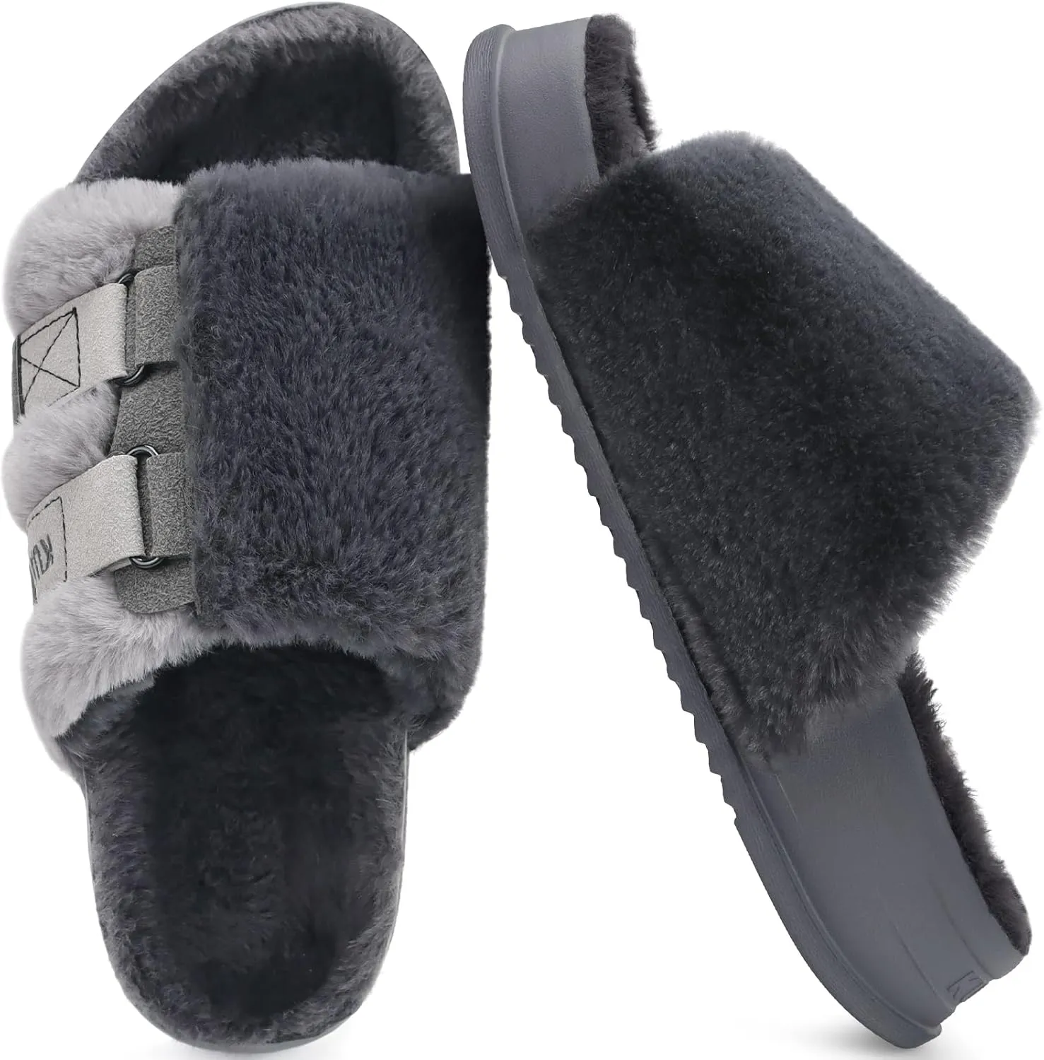 KuaiLu Women's Orthotic Slippers With Arch Support Soft Cushion Sandal Slippers for Woman Ladies Fashion Open Toe Faux Fur Platform Slipper Indoor Outdoor Size 6~12