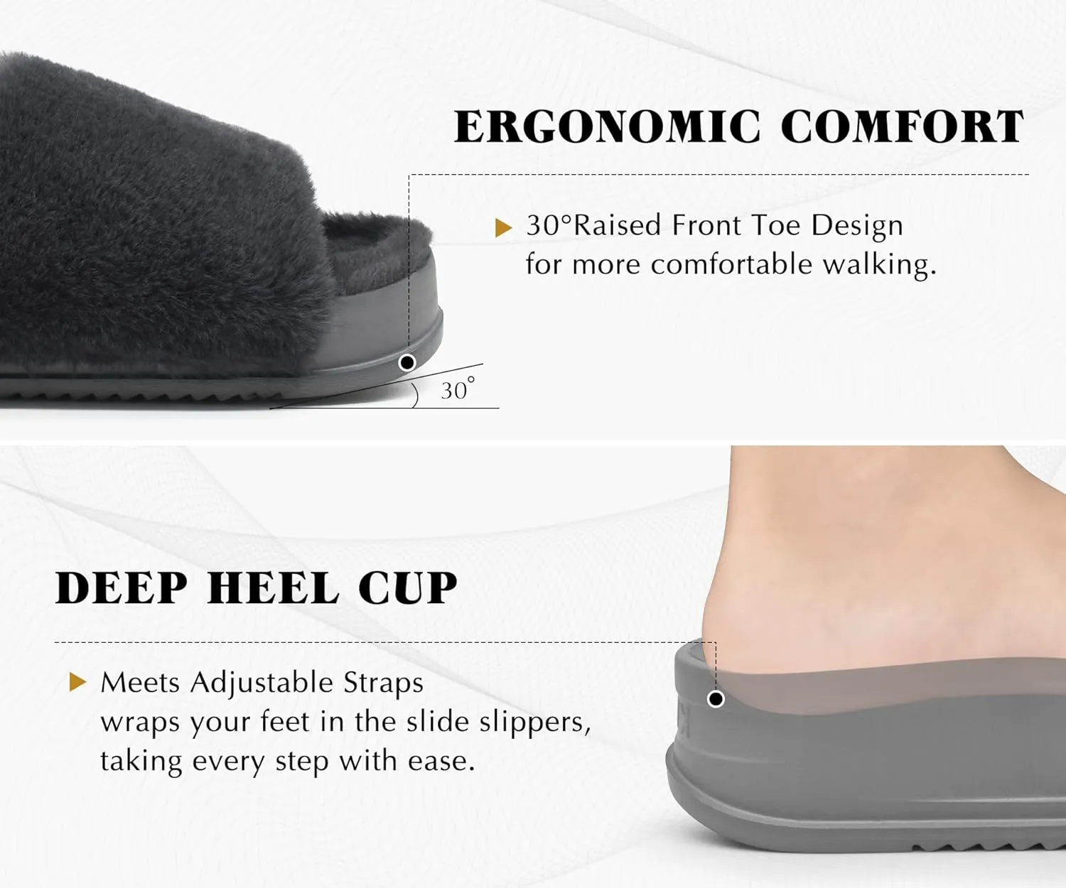 KuaiLu Women's Orthotic Slippers With Arch Support Soft Cushion Sandal Slippers for Woman Ladies Fashion Open Toe Faux Fur Platform Slipper Indoor Outdoor Size 6~12