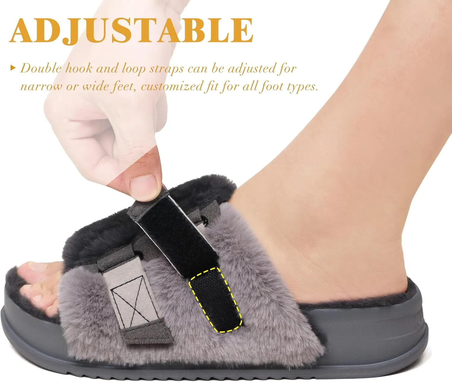 KuaiLu Women's Orthotic Slippers With Arch Support Soft Cushion Sandal Slippers for Woman Ladies Fashion Open Toe Faux Fur Platform Slipper Indoor Outdoor Size 6~12