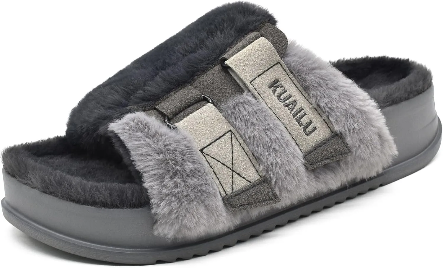 KuaiLu Women's Orthotic Slippers With Arch Support Soft Cushion Sandal Slippers for Woman Ladies Fashion Open Toe Faux Fur Platform Slipper Indoor Outdoor Size 6~12