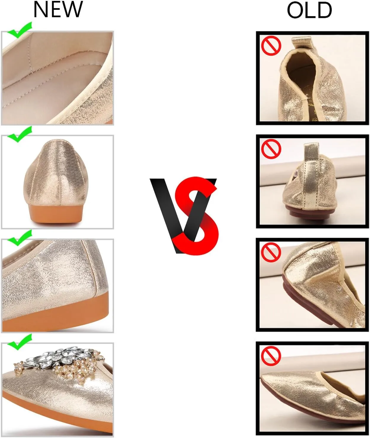 KUNWFNIX Women Ballet Flats Rhinestone Wedding Ballerina Shoes Foldable Sparkly Comfort Slip on Flat Shoes
